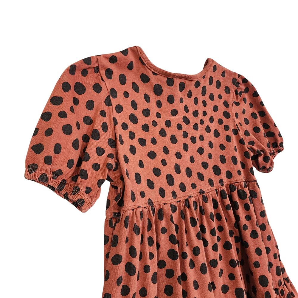 Hanna Andersson Girls Animal Print‎ Polka Dot Tiered Dress Size 6-7 Rust Brown - Picture 5 of 10
